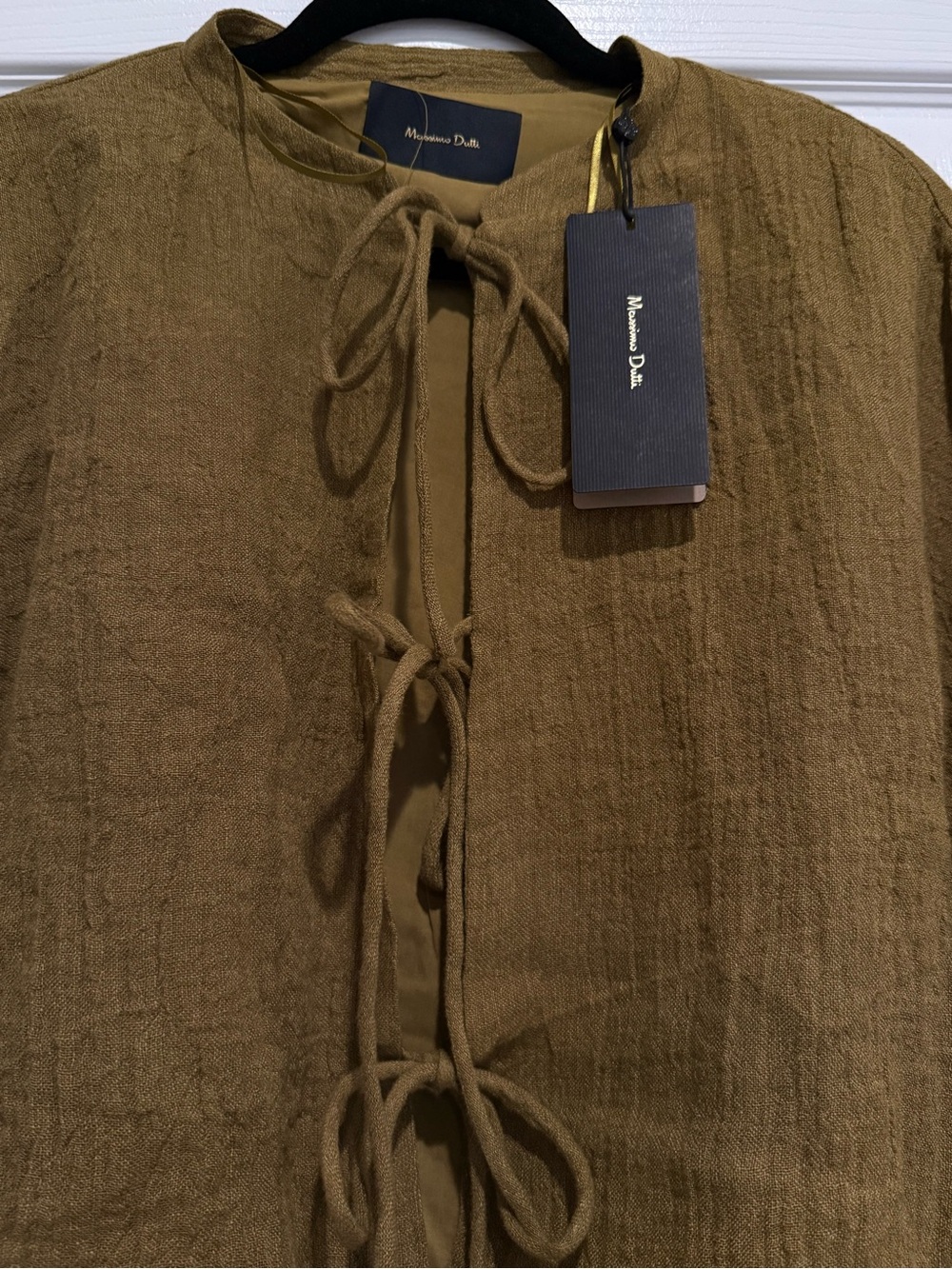 Massimo Dutti Tie-Front Balloon Sleeve Blouse in Olive XS - Picture 2 of 7